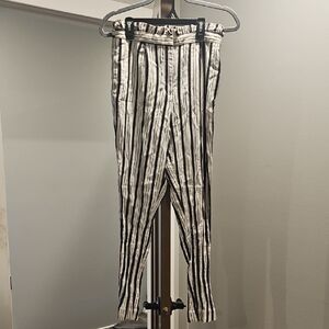 Express Cream and Black Striped Cropped Pants